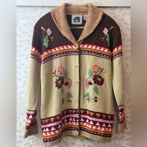 VTG Storybook Knits Women’s M Floral Beaded Embroidered Cardigan Sweater